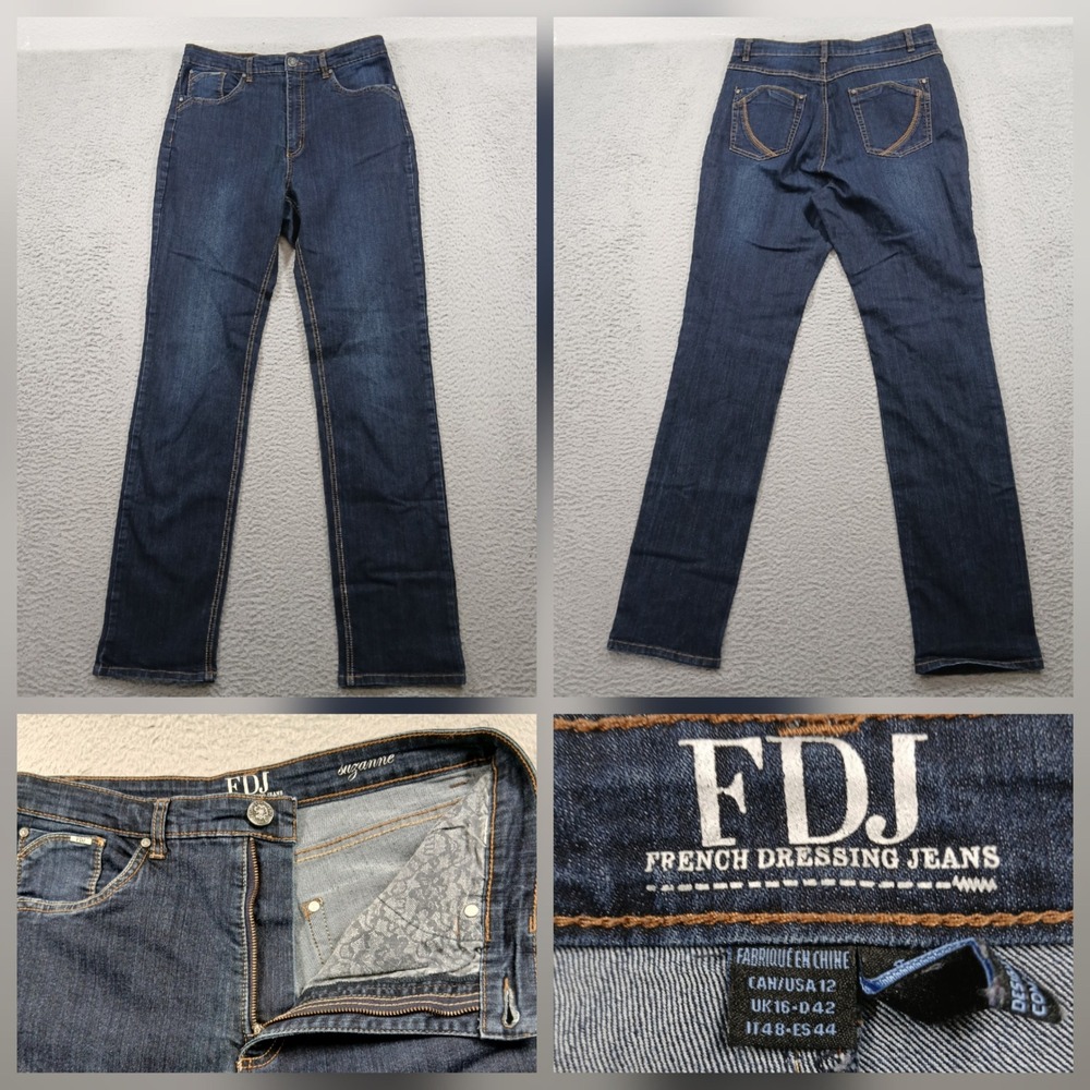 FDJ French Dressing Jeans Suzanne Straight Leg Womens 12 Blue‎ Denim EUC